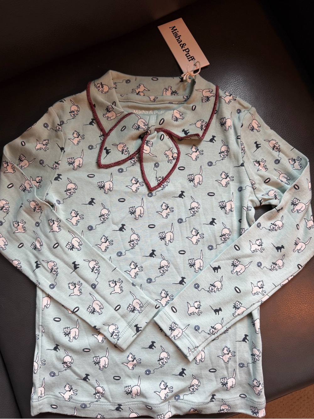Misha Puff Kids' Light Green Puppy Print Pajama Top